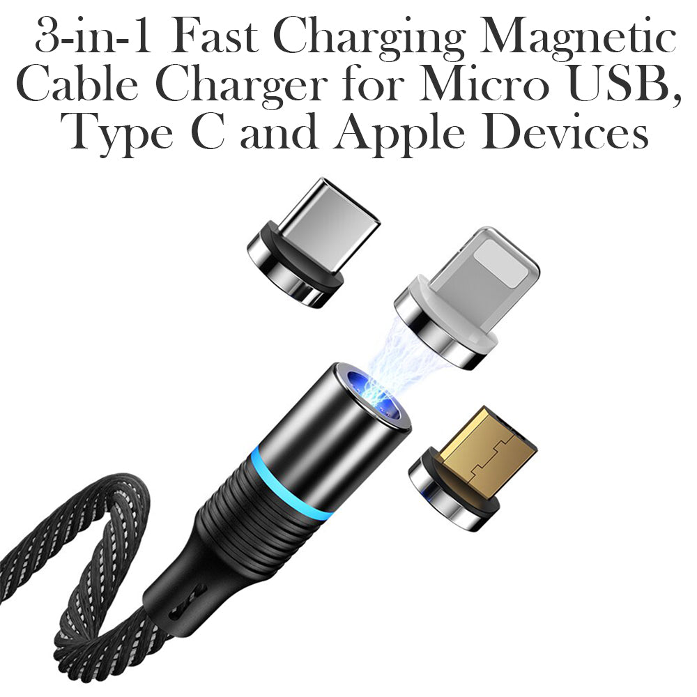 3-in-1 Fast Charging Magnetic Cable Charger for Micro USB, Type C and for Apple Devices iPhone 12 11 Pro XS Max_4