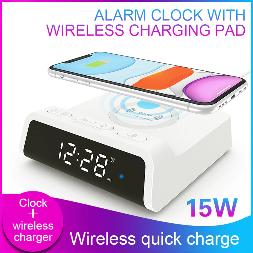 Digital Alarm Clock with Wireless Charger for QI Devices- USB Powered_4