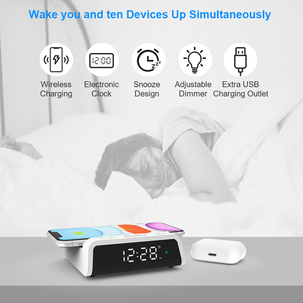 Digital Alarm Clock with Wireless Charger for QI Devices- USB Powered_12