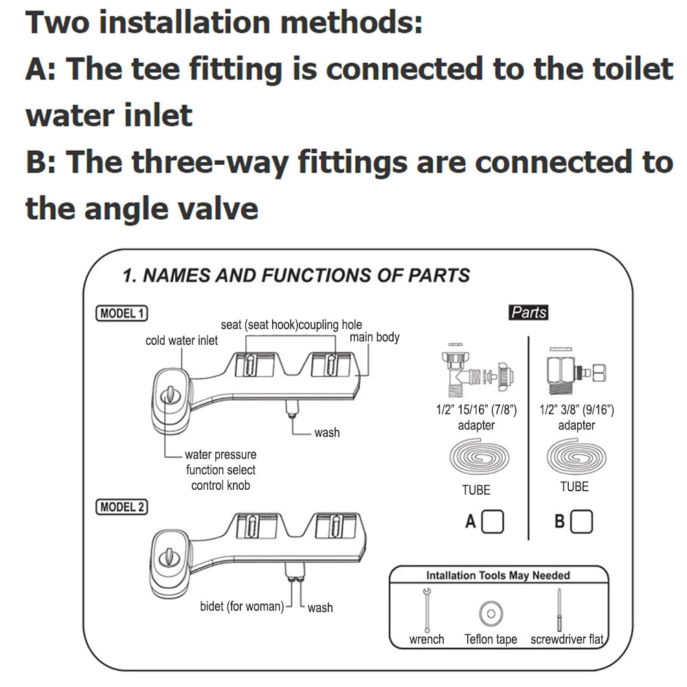 Three-Way Valve Non-Electric Fresh Water Luxury Toilet Bidet_7