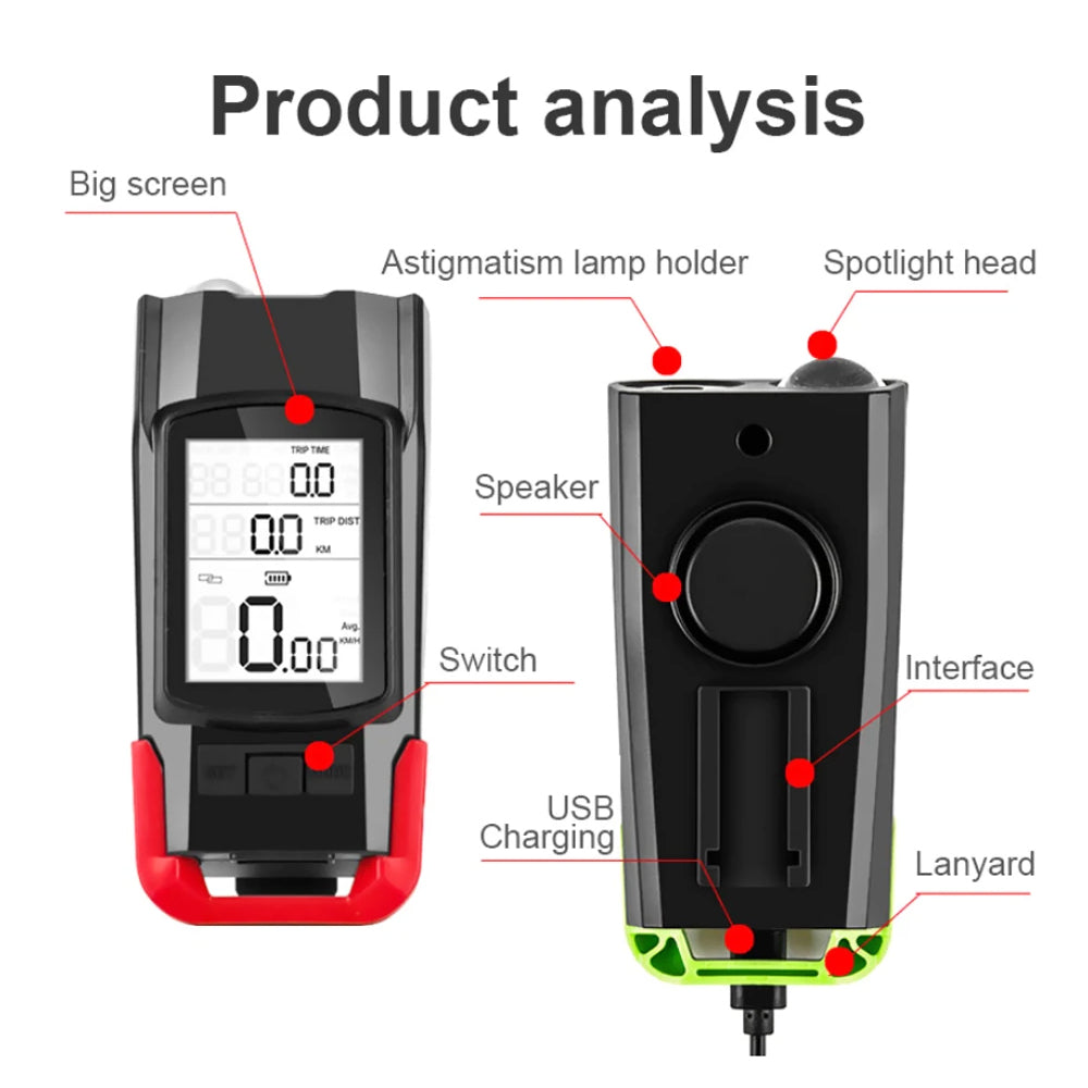 3-in-1 Bicycle Speedometer Rechargeable Bike Light- USB Charging_6