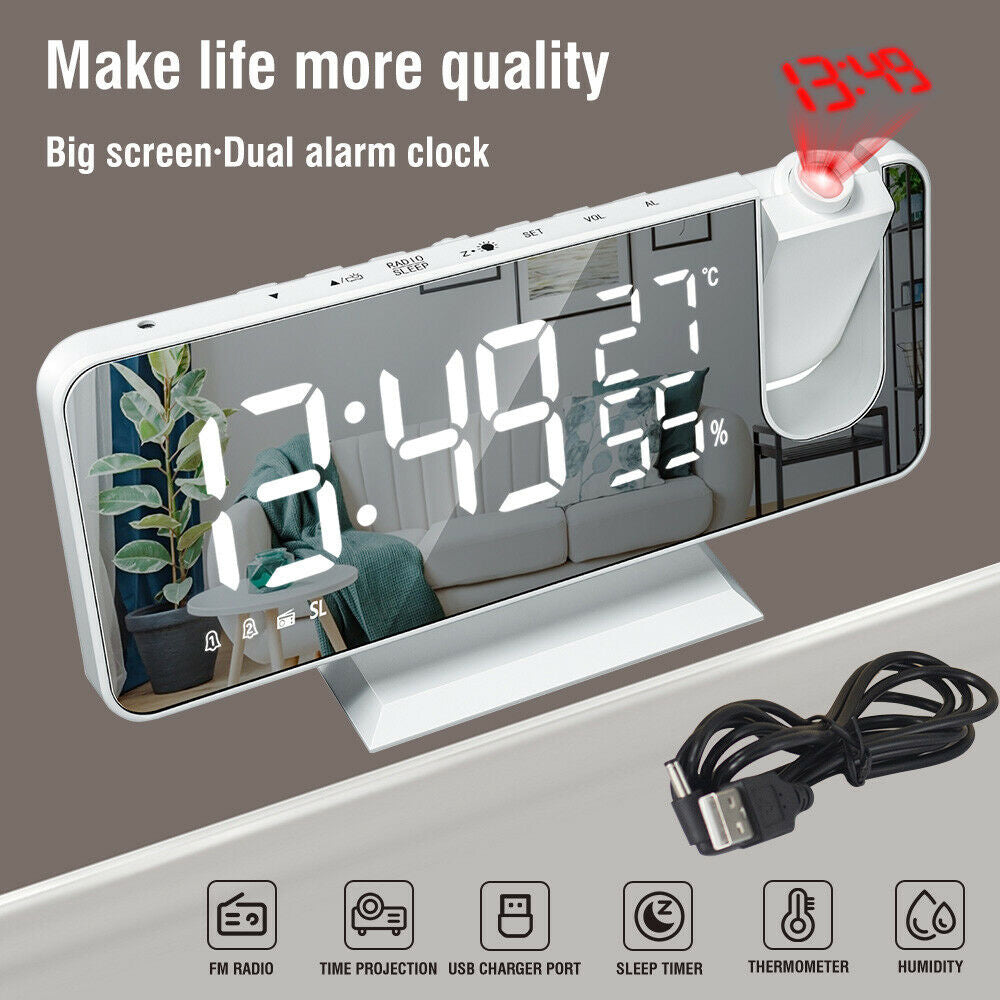 LED Big Screen Mirror Alarm Clock with Projection Display- USB Plugged in_14