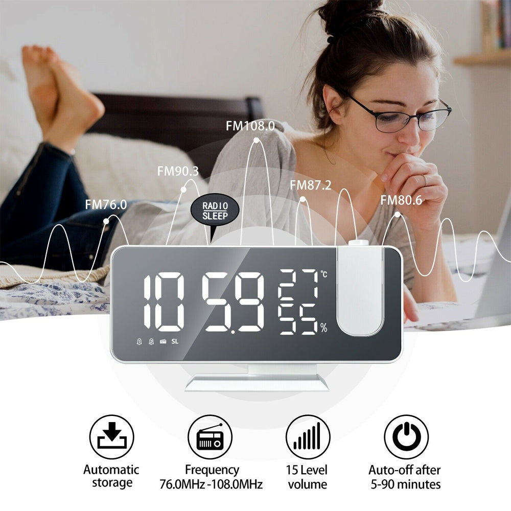 LED Big Screen Mirror Alarm Clock with Projection Display- USB Plugged in_7