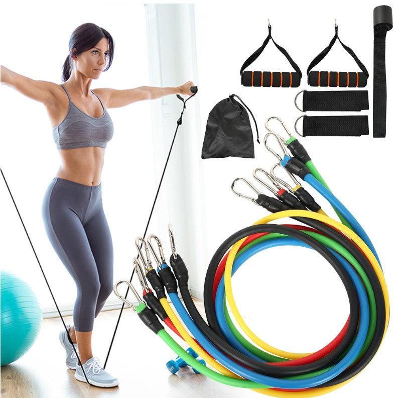 11 Pcs Fitness Exercising Pulling Rope Latex Resistance Bands_0