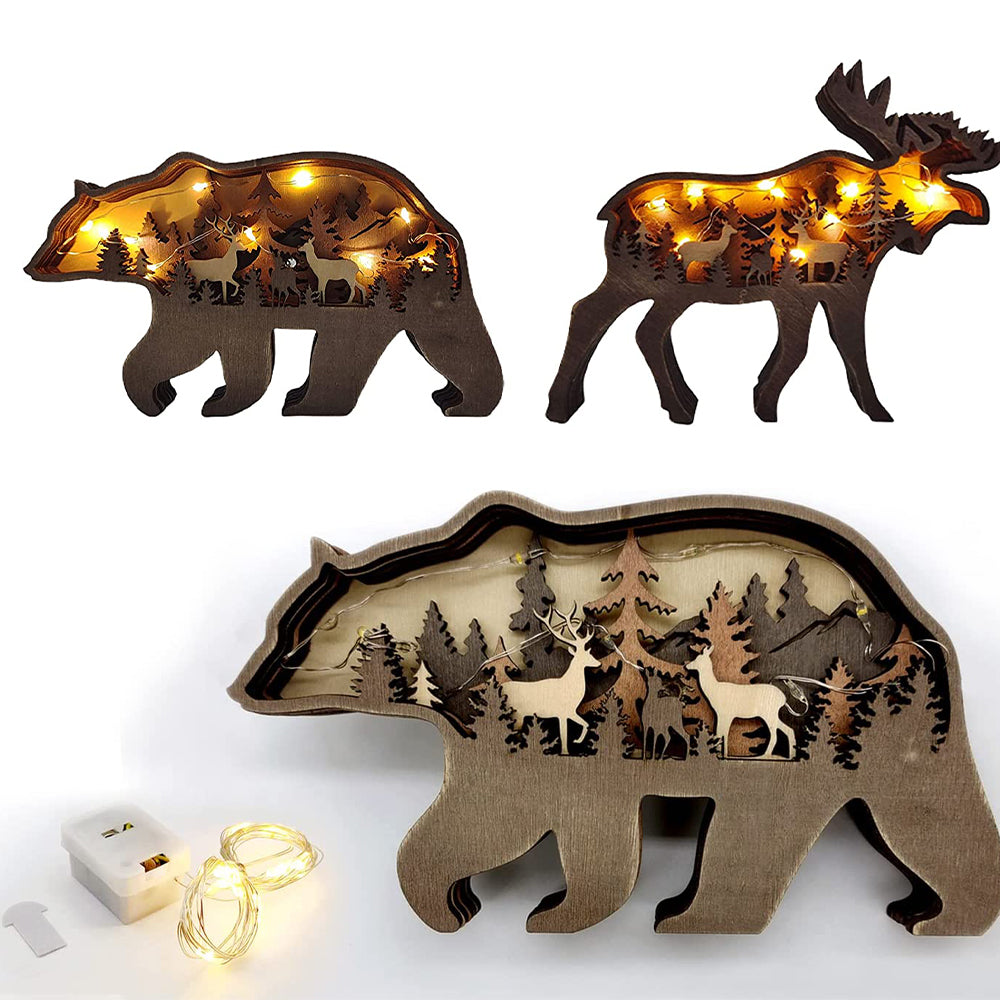Forest Animal Wooden Tabletop Ornament with LED Light for Home Decoration_9