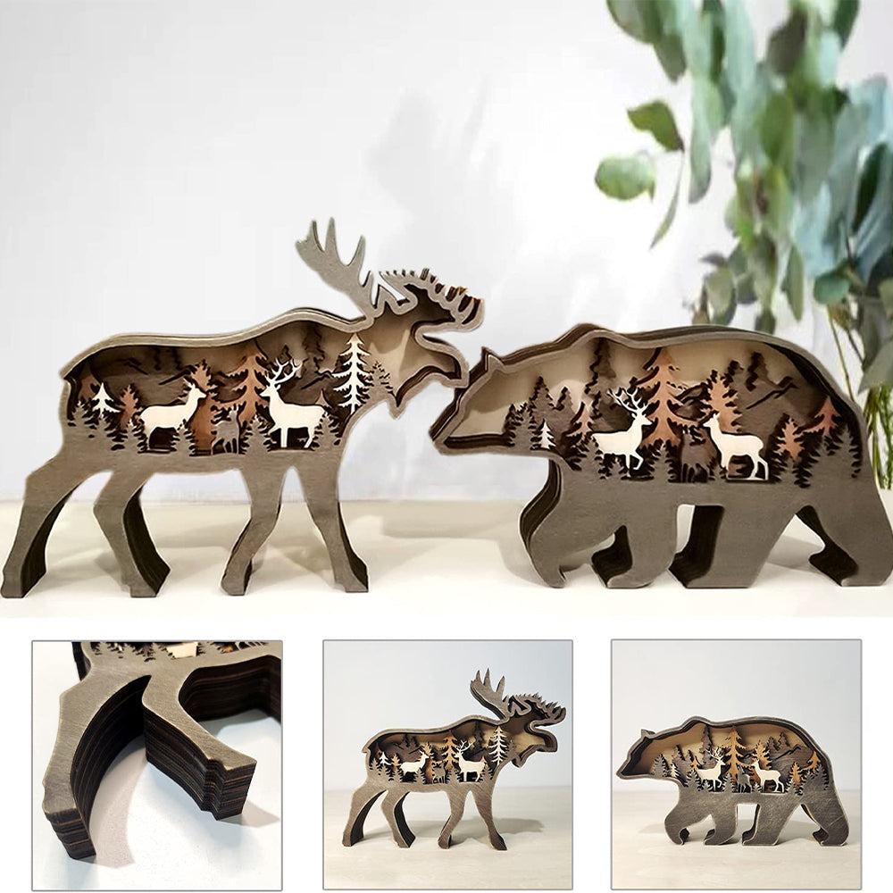 Forest Animal Wooden Tabletop Ornament with LED Light for Home Decoration_12