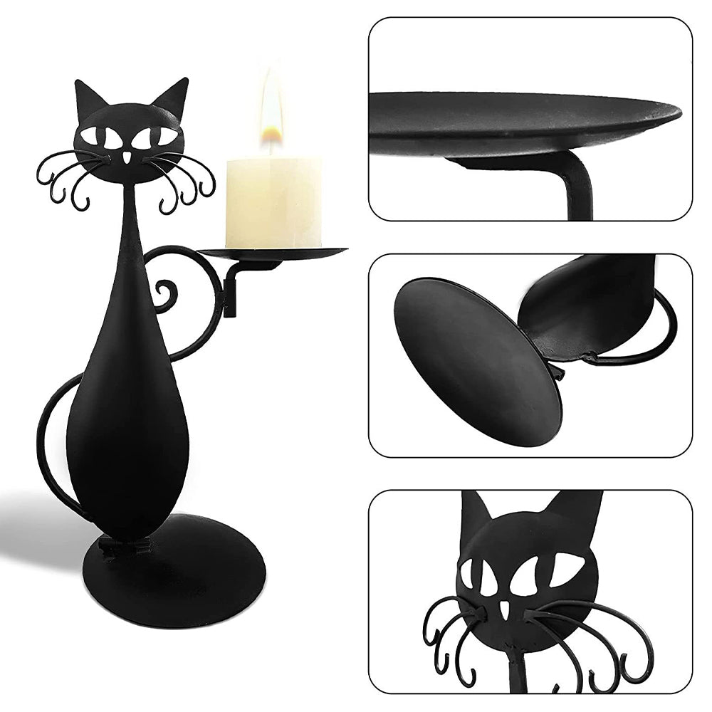 Vintage Black Cat Candle Holder for Pillars Candles Led Flameless Candles_3