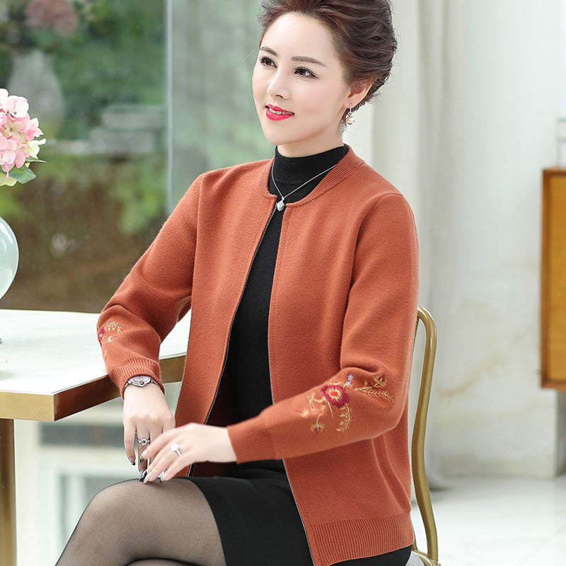 mom Autumn and winter clothes Cardigan loose coat Middle aged and old people have cash less than that is registered in the accounts Jacket sweater 50 year 60 middle age female thickening Put on your clothes