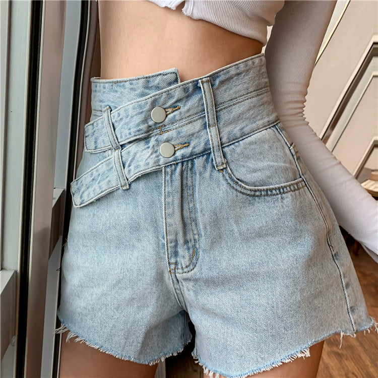 Internet celebrity ins High waist Denim shorts female 2022 summer new pattern Big size Show thin Versatile Sense of design A word Broad leg Hot pants