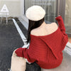 Straight shoulder sweater female Hong Kong flavor sexy clavicle strapless  Long sleeve jacket Languid winter Sense of design gules Sweater