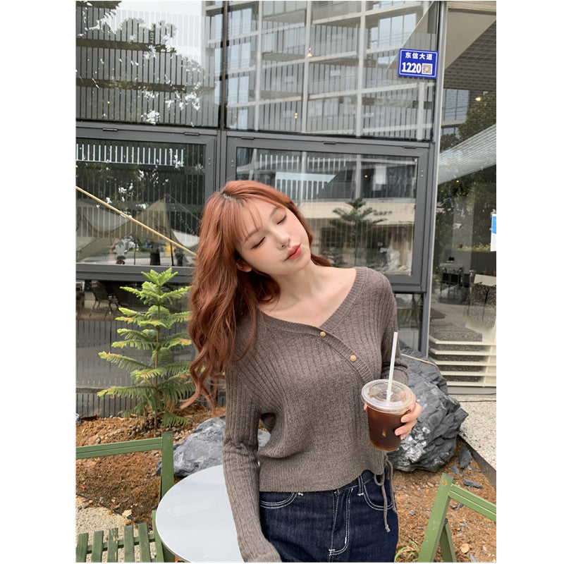 Long sleeve Sweater female 2022 Early autumn clothes new pattern little chap Show thin Thin money sweater Sense of design jacket