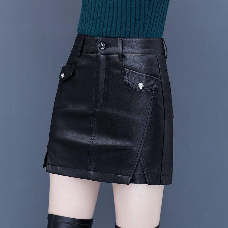 Leather skirt skirt female 2022 Spring and Autumn new pattern middle age mom shorts High waist A word Small leather skirt Buttocks Trouser skirt