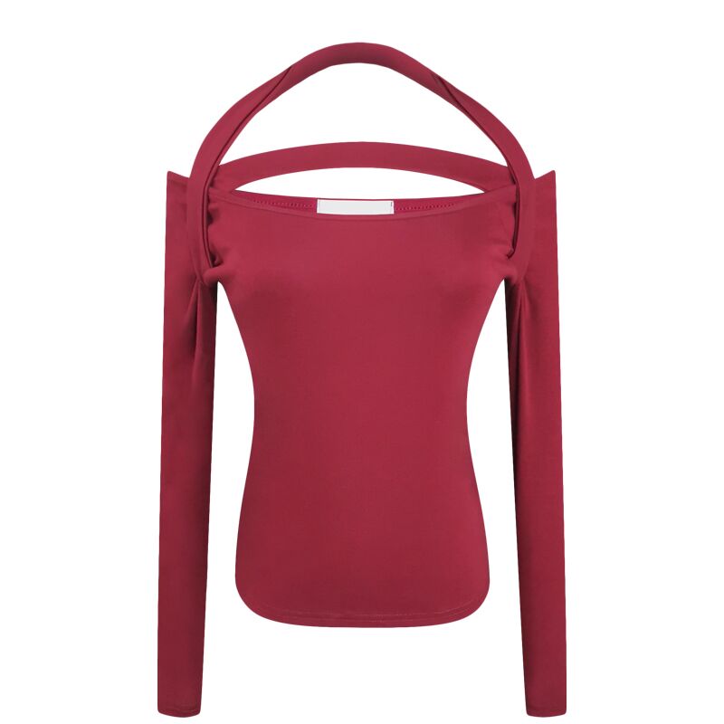 sexy halter  Straight shoulder Long sleeve T-shirt autumn 2021 new pattern Self cultivation Show thin Sense of design have cash less than that is registered in the accounts jacket female tide