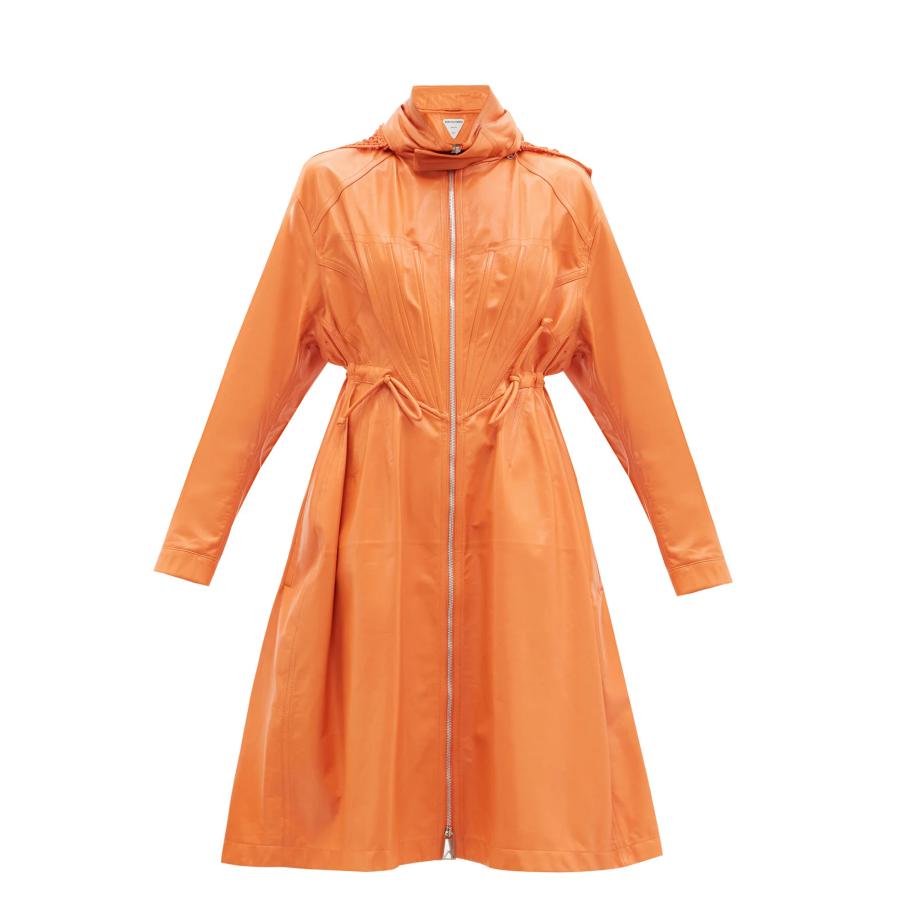 KMT   2021 Autumn and winter   BV   orange REAL SHEEPSKIN Medium length leather clothing   ma'am Windbreaker loose coat