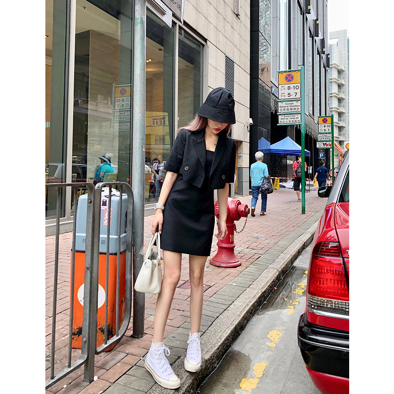 【 Special Offer No retreat No change 】 black have cash less than that is registered in the accounts Blazer suit female summer Thin coat camisole skirt Two piece set