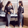 sweater Dress female Autumn and winter Medium and long term sexy Over the knee Self cultivation temperament Fork Buttocks knitting Bottomed skirt