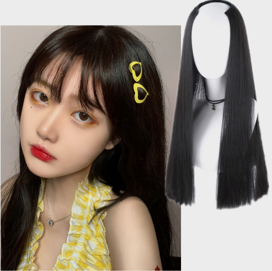 Wig female Long straight hair U-shaped invisible No trace Medium and long hair fluffy Type V Long curly hair Half headgear One piece Wig piece