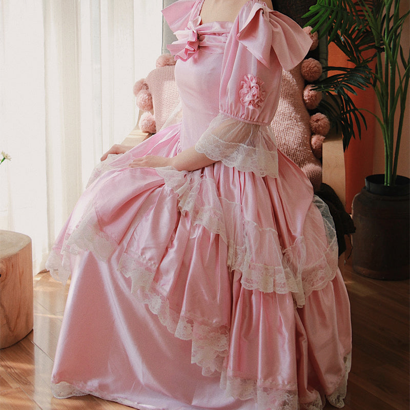 Wizard of Oz self-control 《 Showa times " Retro court vintage heavy industry light Wedding dress Satin Dress
