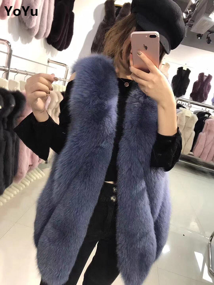 Autumn and winter new pattern Import Fox  Vest female Medium and long term vest Vest Self-cultivation Water drop leather and fur loose coat female fashion