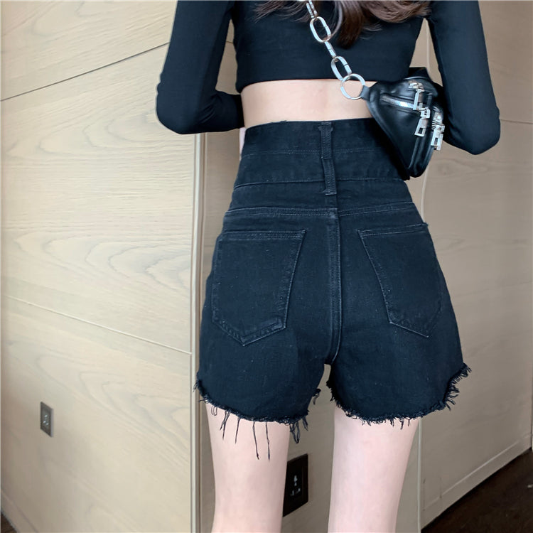 Internet celebrity ins High waist Denim shorts female 2022 summer new pattern Big size Show thin Versatile Sense of design A word Broad leg Hot pants
