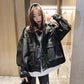 leather clothing loose coat female spring new pattern Port style Adding cotton thickening Fake two leisure time have cash less than that is registered in the accounts Locomotive clothes pu leather jacket Cool