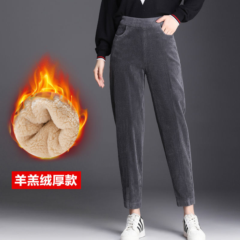 Autumn and winter mom corduroy Striped trousers middle age Women's wear leisure time trousers Plush spring Middle aged and old people Haren pants