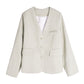 white Wet Advanced sense Retro V-collar suit loose coat female 2022 spring clothes new pattern little chap temperament Blazer  jacket