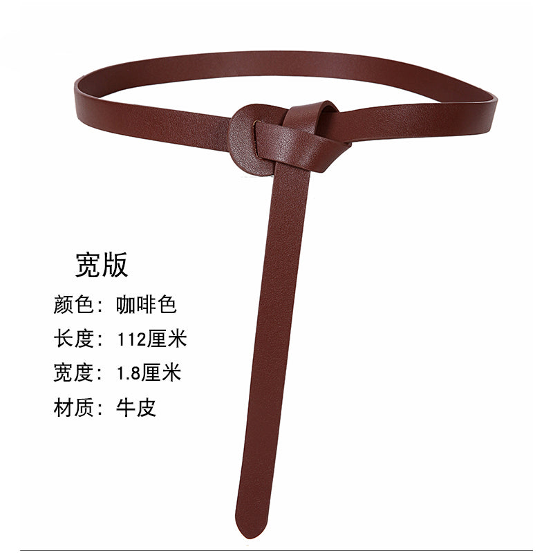 Simplicity genuine leather tie belt female Fine decoration match A dress black Fashionable and versatile latest fashion Small belt Korean version