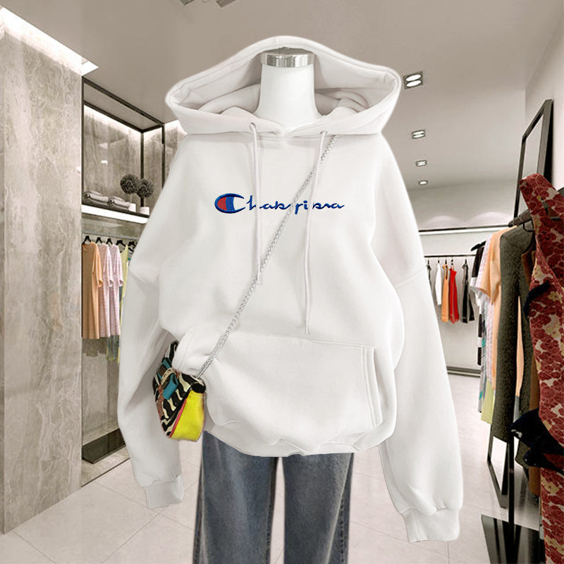champion George white Sweater female Hooded Plush thickening Couples dress early spring 2022 new pattern Autumn and winter loose coat