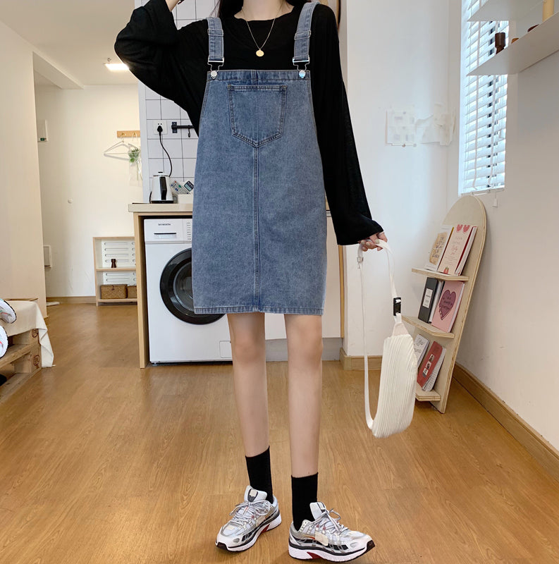 cowboy Strap skirt female easy summer 2021 new pattern Big size Age reduction Foreign style Show thin Half body skirt braces skirt