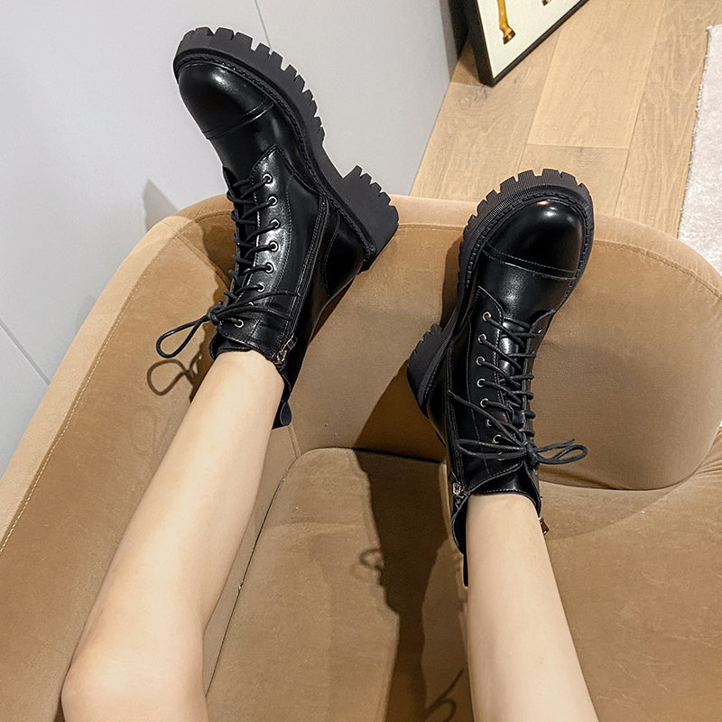 Thick bottom Martin boots female British style Sweet cool Short boots Women's Boots Big size Women's Shoes Fat feet wide fertilizer Boots 41 One 43 autumn