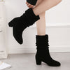Load image into Gallery viewer, black Sleeve Nubuck leather Middle boots female genuine leather Medium boots Thick heel Half tube boots Plush suede  Kick on fashion