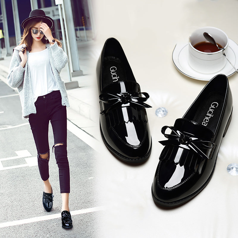 Small leather shoes ma'am British style classic Versatile Soft skin black soft sole comfortable genuine leather Retro With skirt Single shoes female