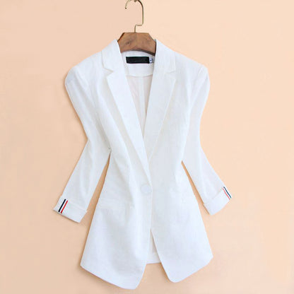 stripe Splicing three quarter sleeve flax Blazer loose coat Self cultivation Show thin spring and autumn Big size have cash less than that is registered in the accounts Cotton and hemp man 's suit Women's wear