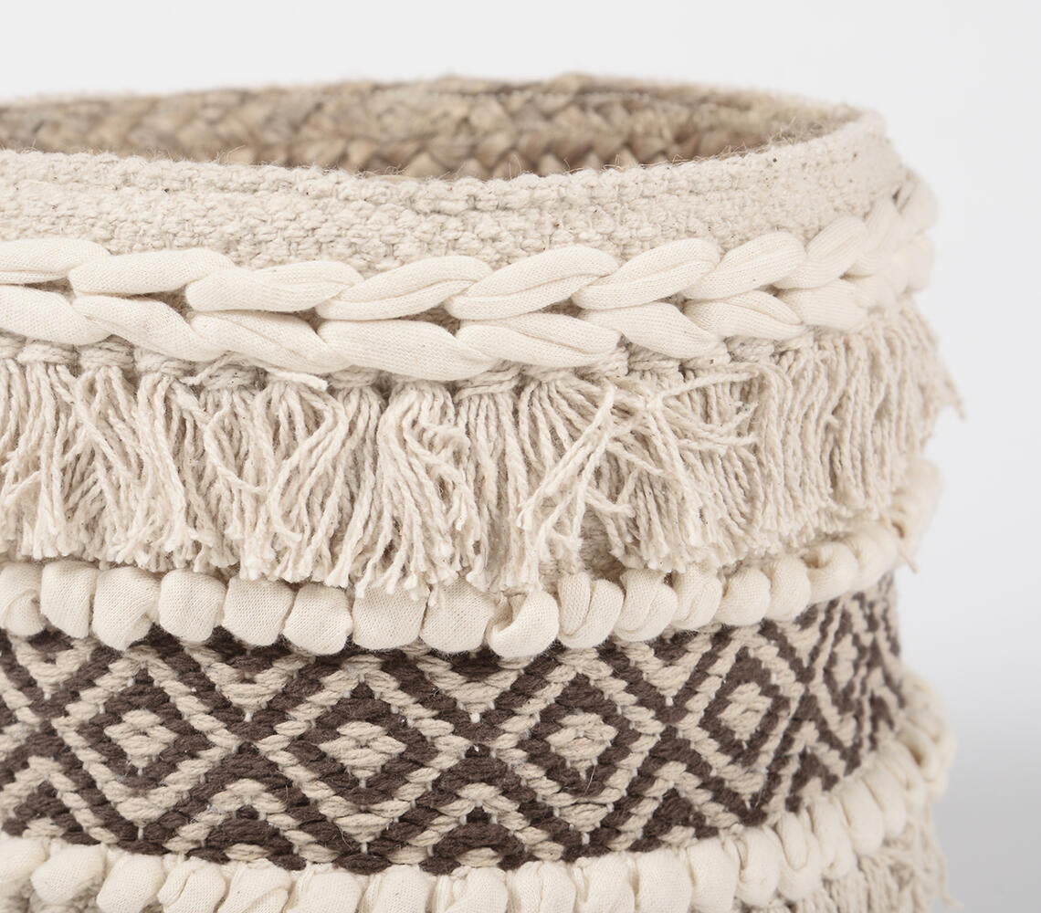 Textured & Panelled Cotton Jute  Basket